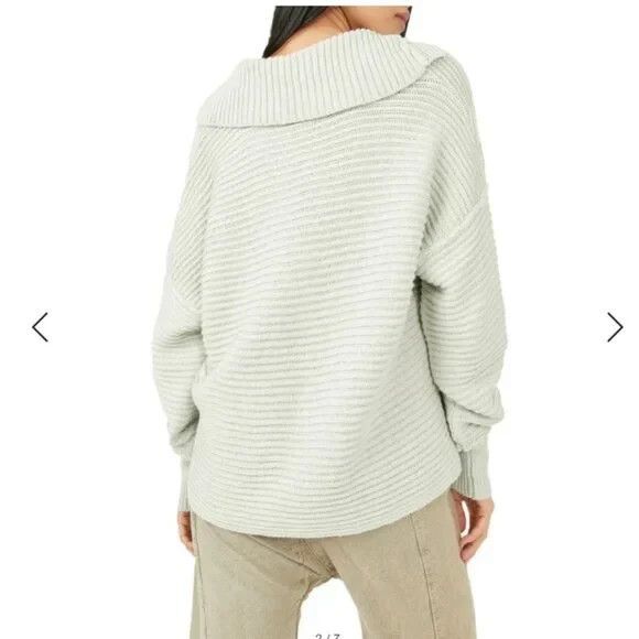 Free People Marlie Pullover Sweater Size Large Oversized Cotton Blend Mint Green - Picture 2 of 10